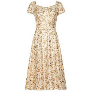 Vintage Kramer of New York Gold and Cream Brocade 1950's Silk Dress.  SZ M